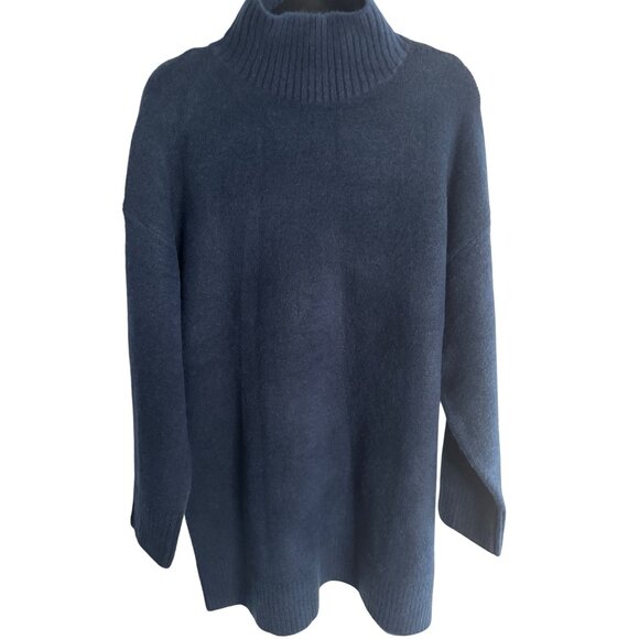 ZARA Navy Blue Small Wool Blend Turtleneck Sweater - Picture 1 of 12